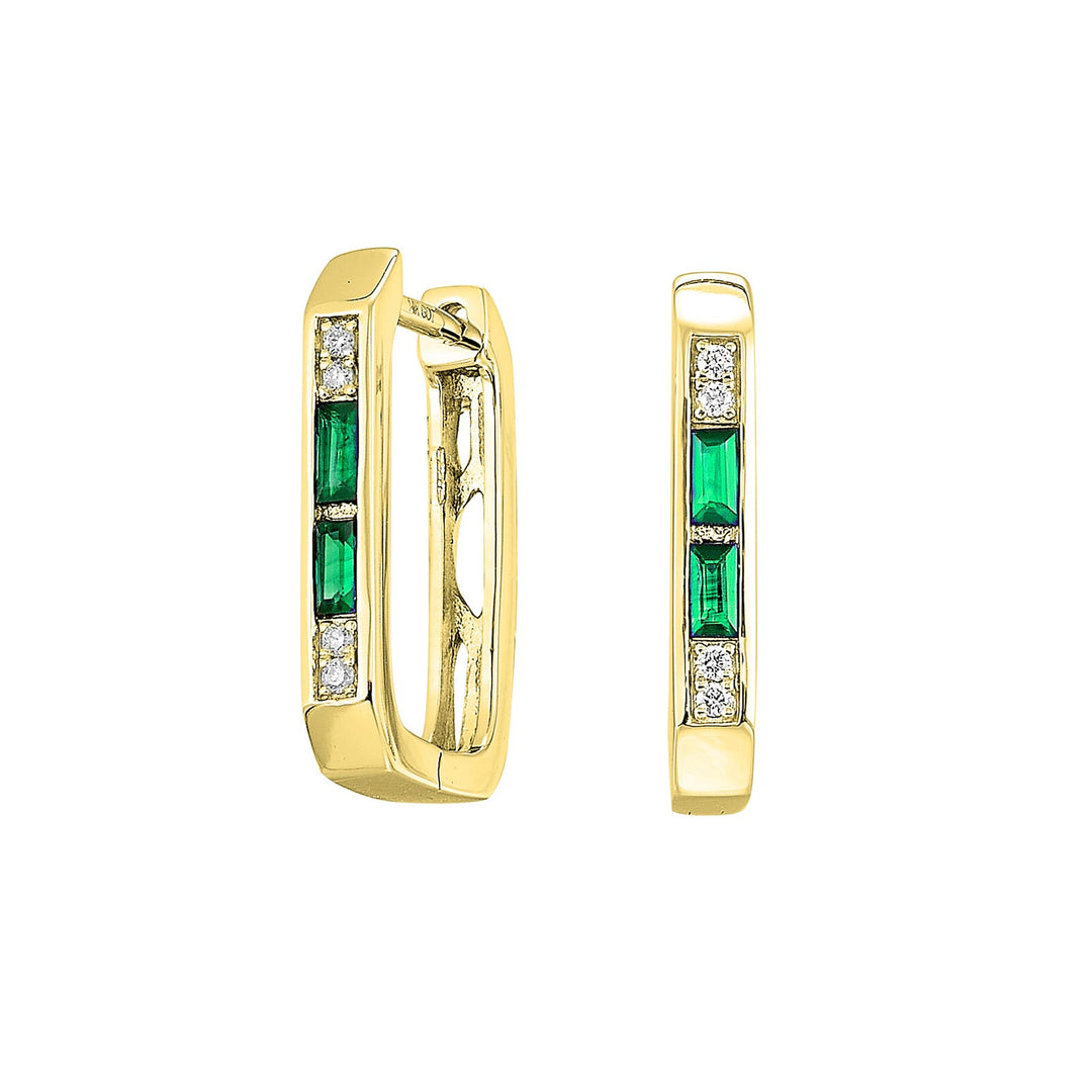 14Kt Yellow Gold Diamond 1/25Ctw & Emerald 1/5Ctw Earring