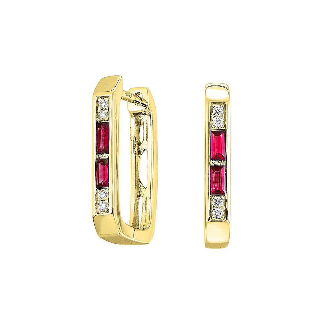 14Kt Yellow Gold Diamond 1/25Ctw & Ruby 1/5Ctw Earring