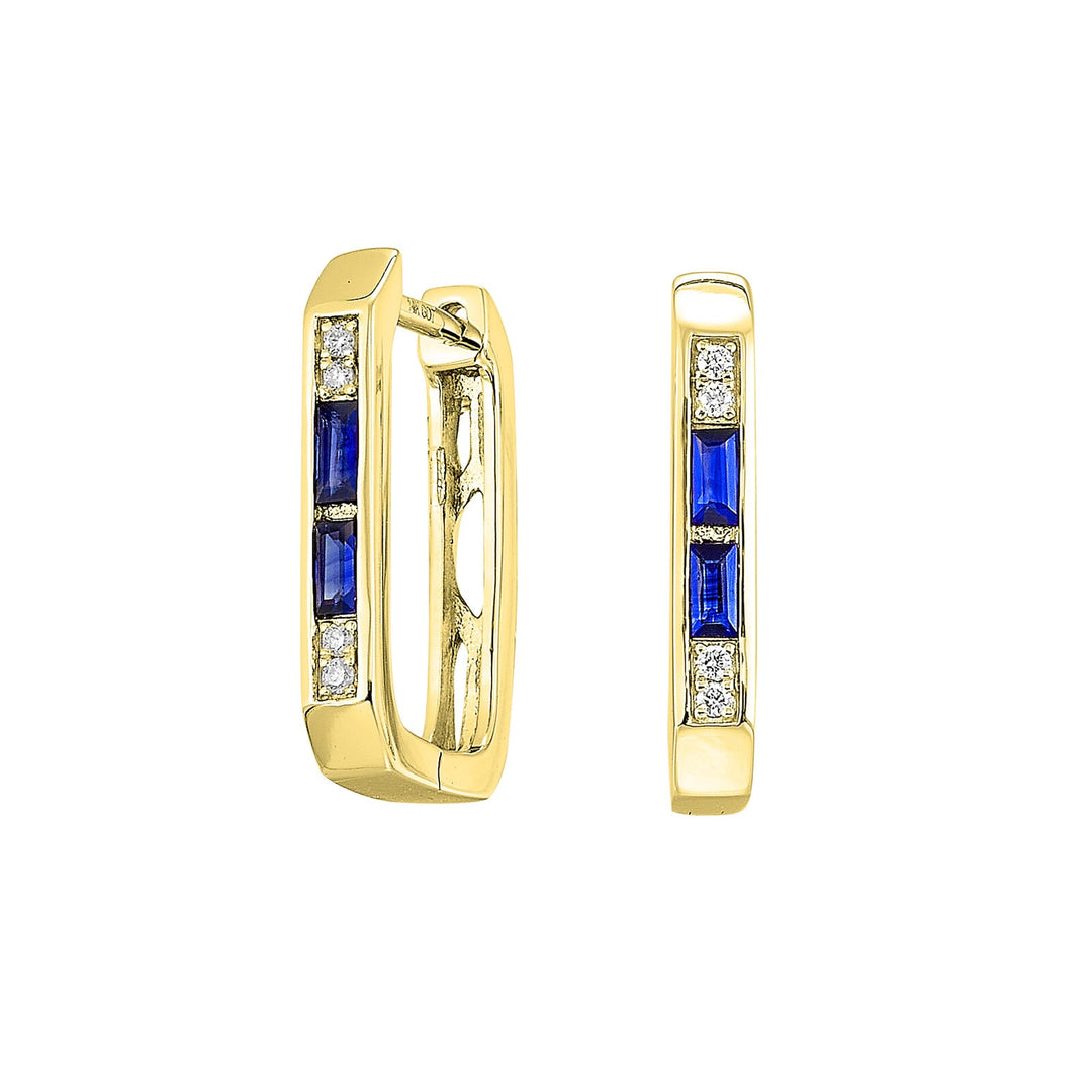 14Kt Yellow Gold Diamond 1/25Ctw & Sapphire 1/5Ctw Earring
