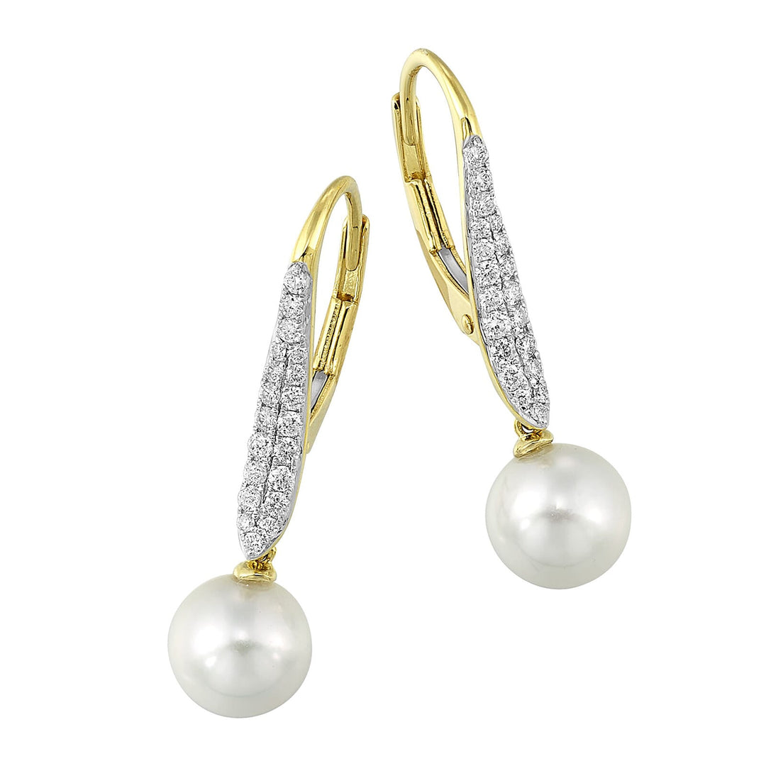 14Kt Yellow Gold Diamond 1/4Ctw & Pearl Earring