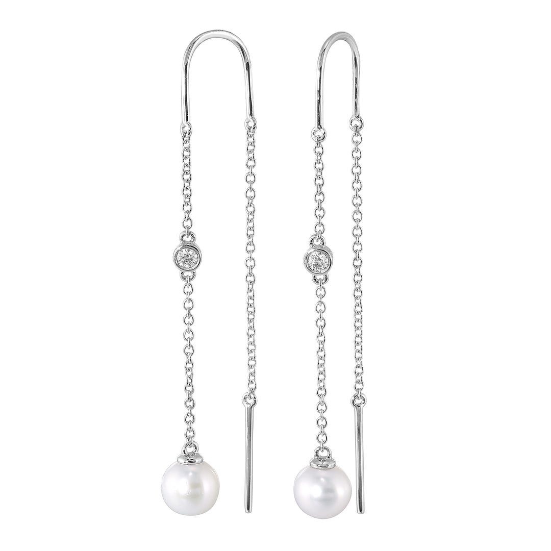 14Kt White Gold Diamond 1/20Ctw & Pearl Earring