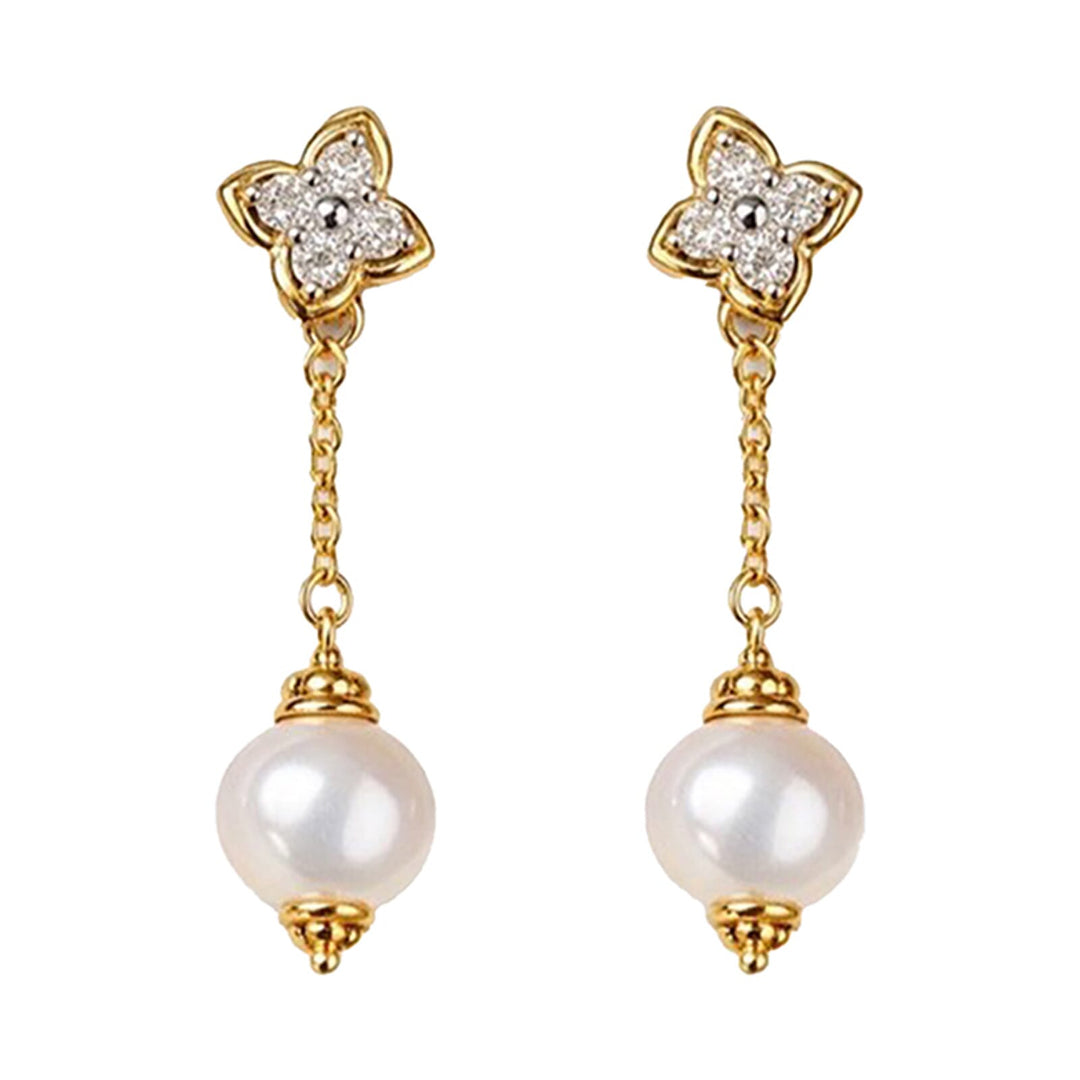 14Kt Yellow Gold Diamond 1/6Ctw & Pearl Earring