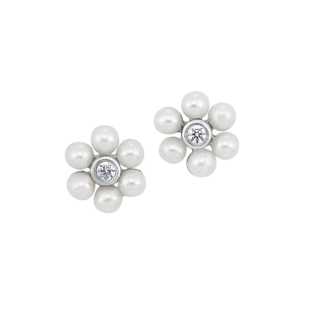 10Kt White Gold Diamond 1/20Ctw & Pearl 1 1/5Ctw Earring