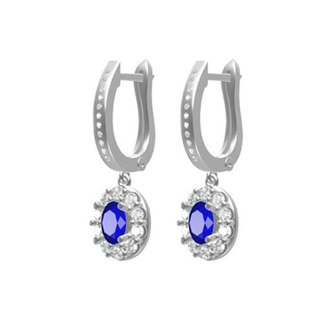 14Kt White Gold Diamond 1Ctw & Sapphire 2 1/10Ctw Earring