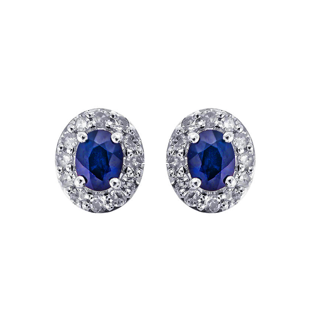 10Kt White Gold Diamond 1/7Ctw & Sapphire 3/8Ctw Earring
