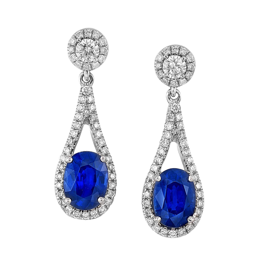 14Kt White Gold Diamond 5/8Ctw & Sapphire 3 5/8Ctw Earring