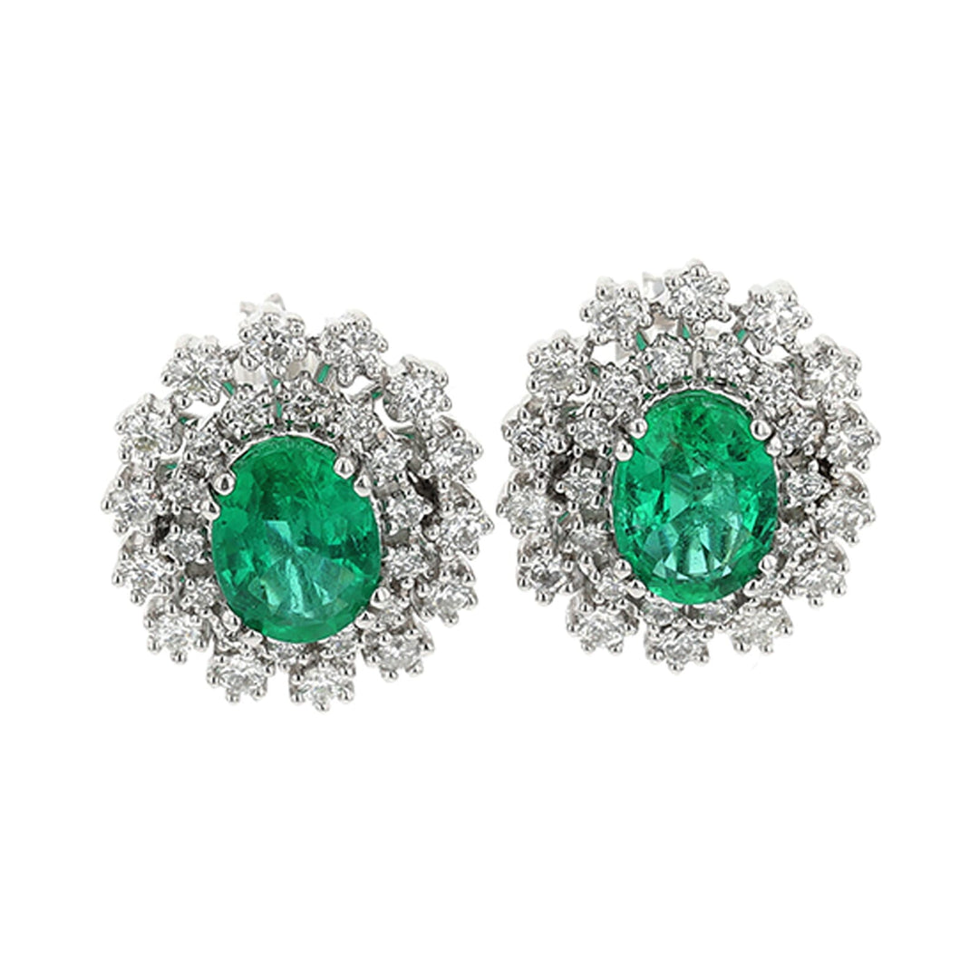 14Kt White Gold Diamond 1Ctw & Emerald 2 1/2Ctw Earring