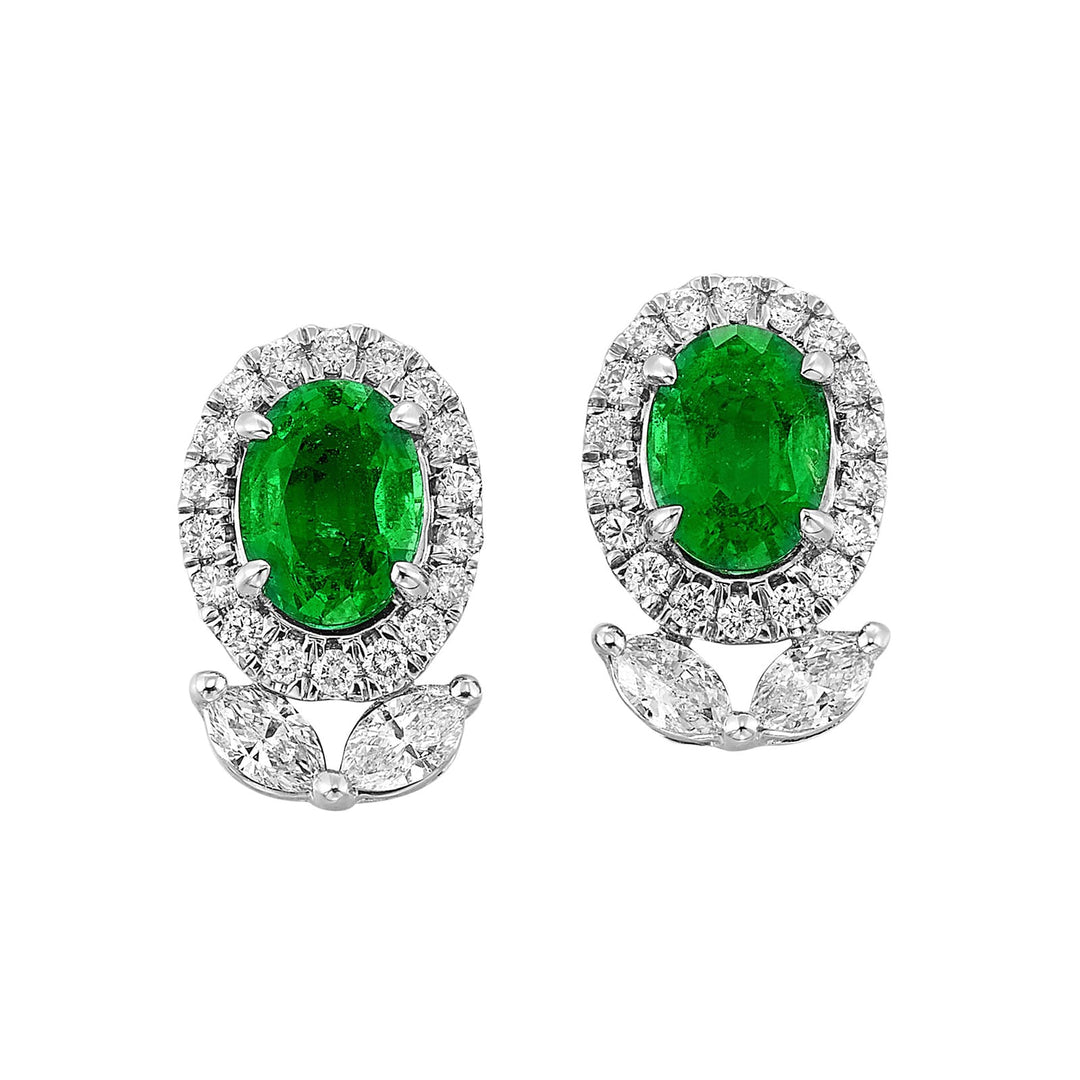 14Kt White Gold Diamond 1Ctw & Emerald 2 5/8Ctw Earring