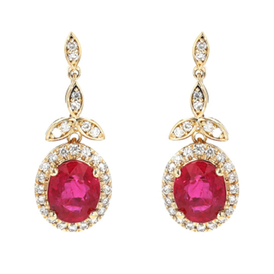14Kt Yellow Gold Diamond 1/3Ctw & Ruby 3Ctw Earring