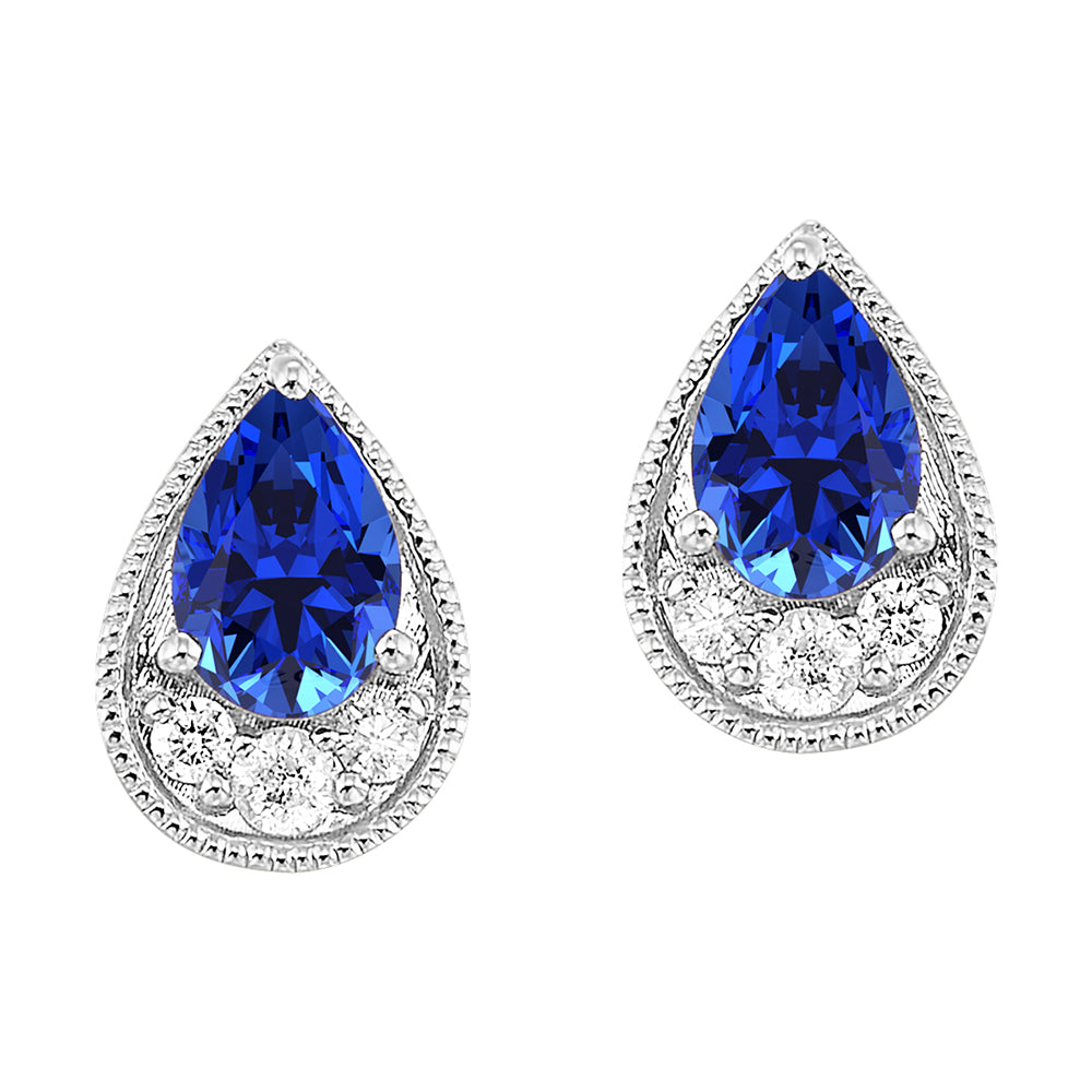 14Kt White Gold Diamond 1/10Ctw & Sapphire 1Ctw Earring