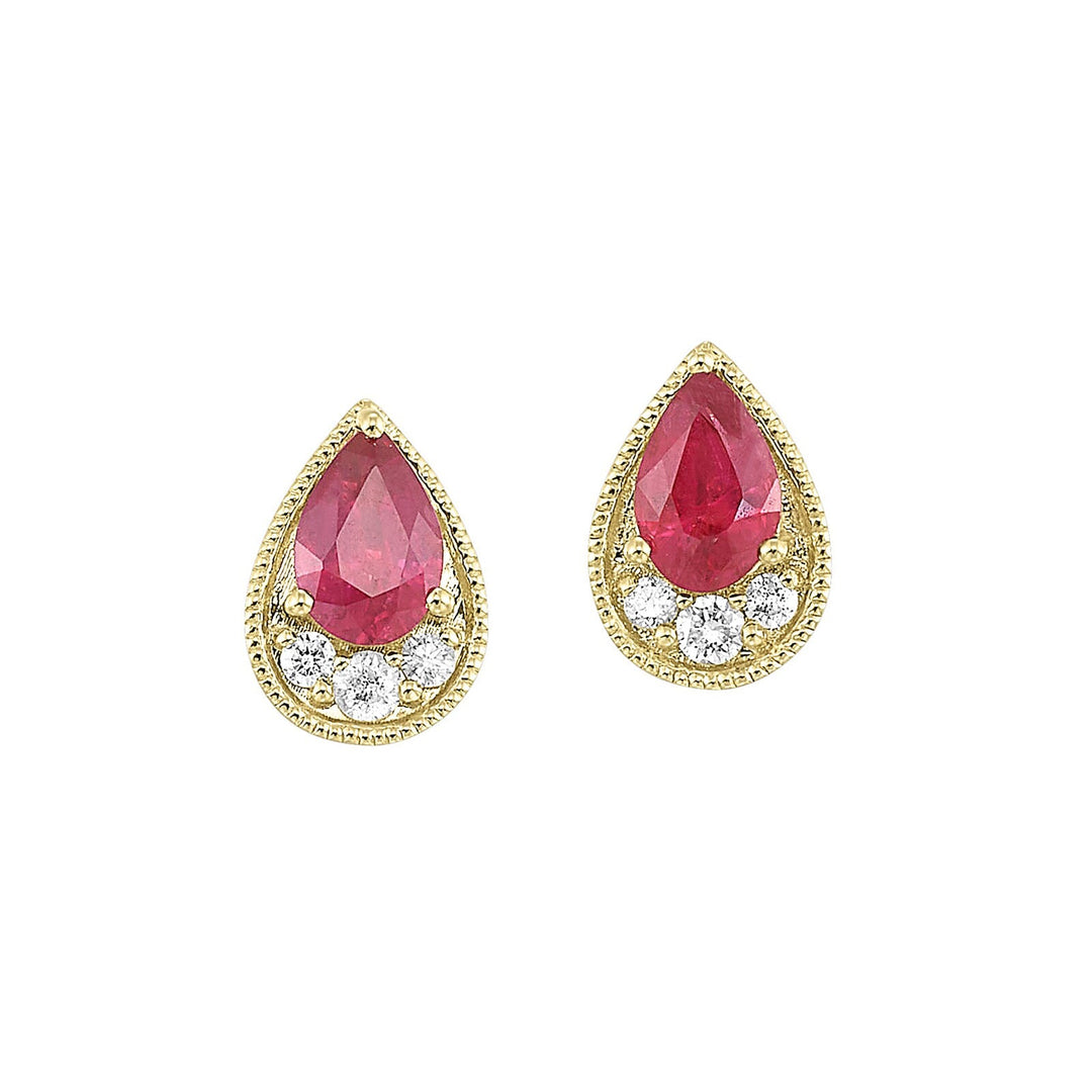 14Kt Yellow Gold Diamond 1/10Ctw & Ruby 1Ctw Earring