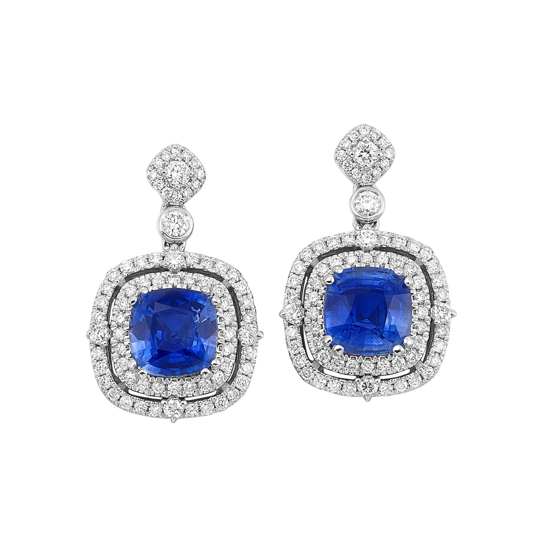 14Kt White Gold Diamond 5/6Ctw & Sapphire 3 3/8Ctw Earring