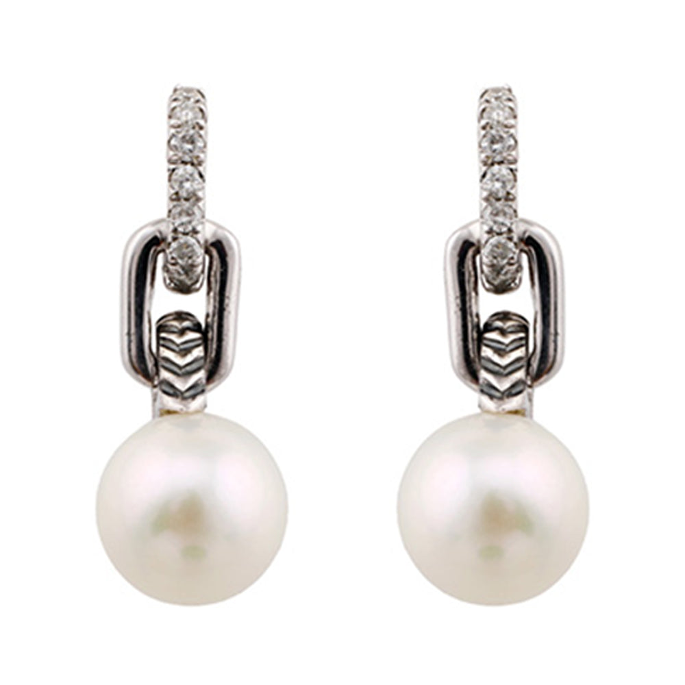 Silver Diamond 1/20Ctw & Pearl 2 3/4Ctw Earring