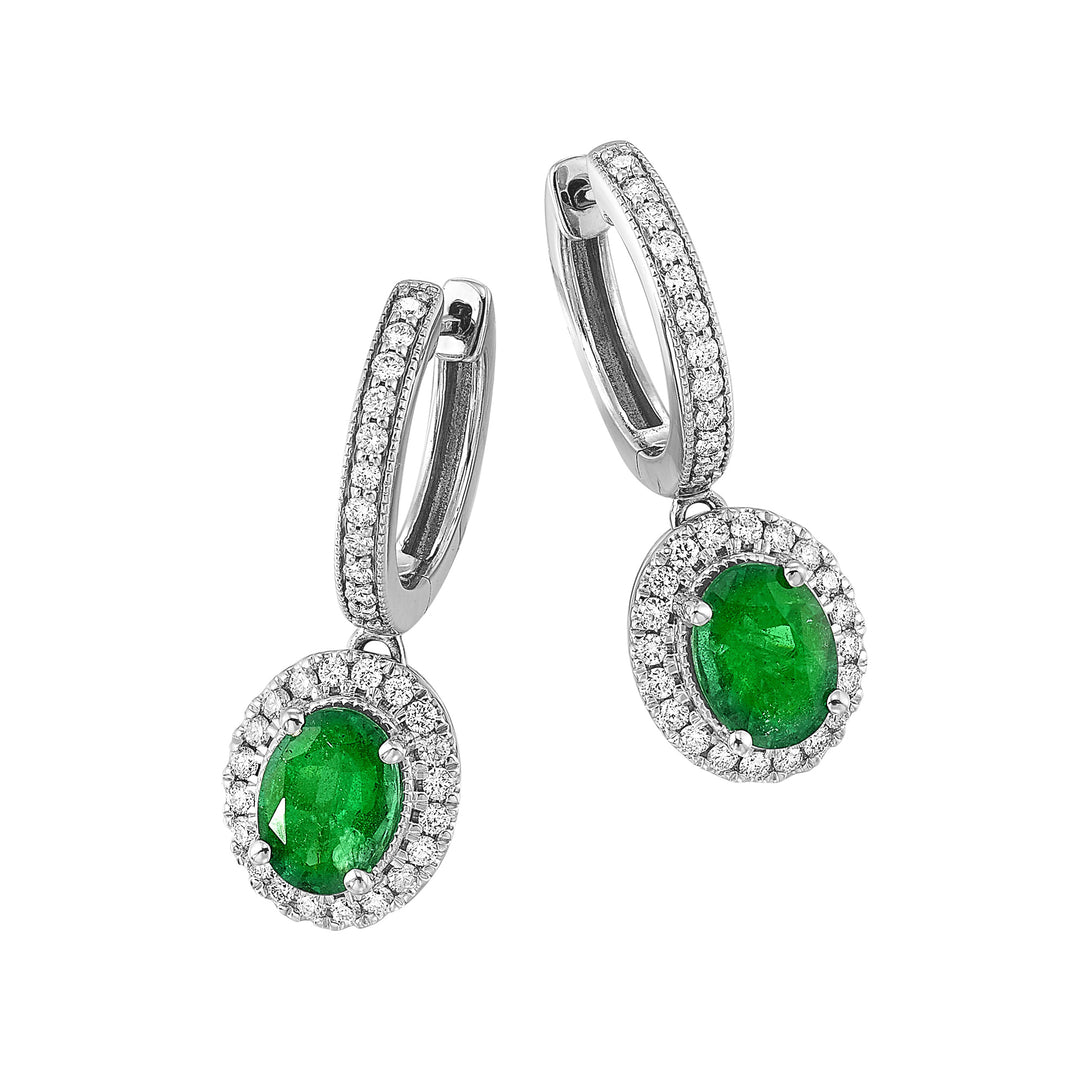 14Kt White Gold Diamond 1/2Ctw & Emerald 2 1/8Ctw Earring