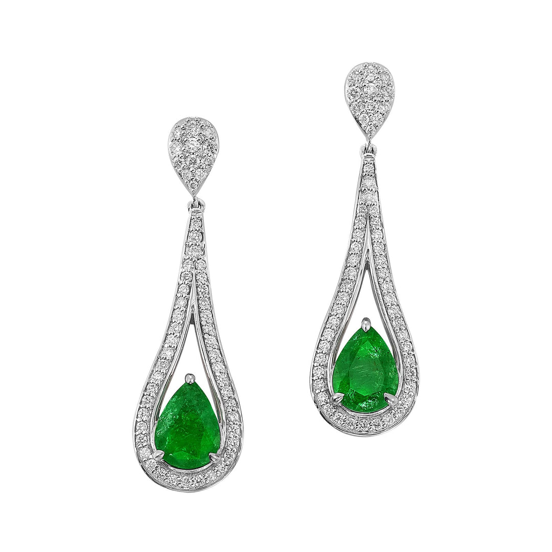 14Kt White Gold Diamond 5/8Ctw & Emerald 2Ctw Earring