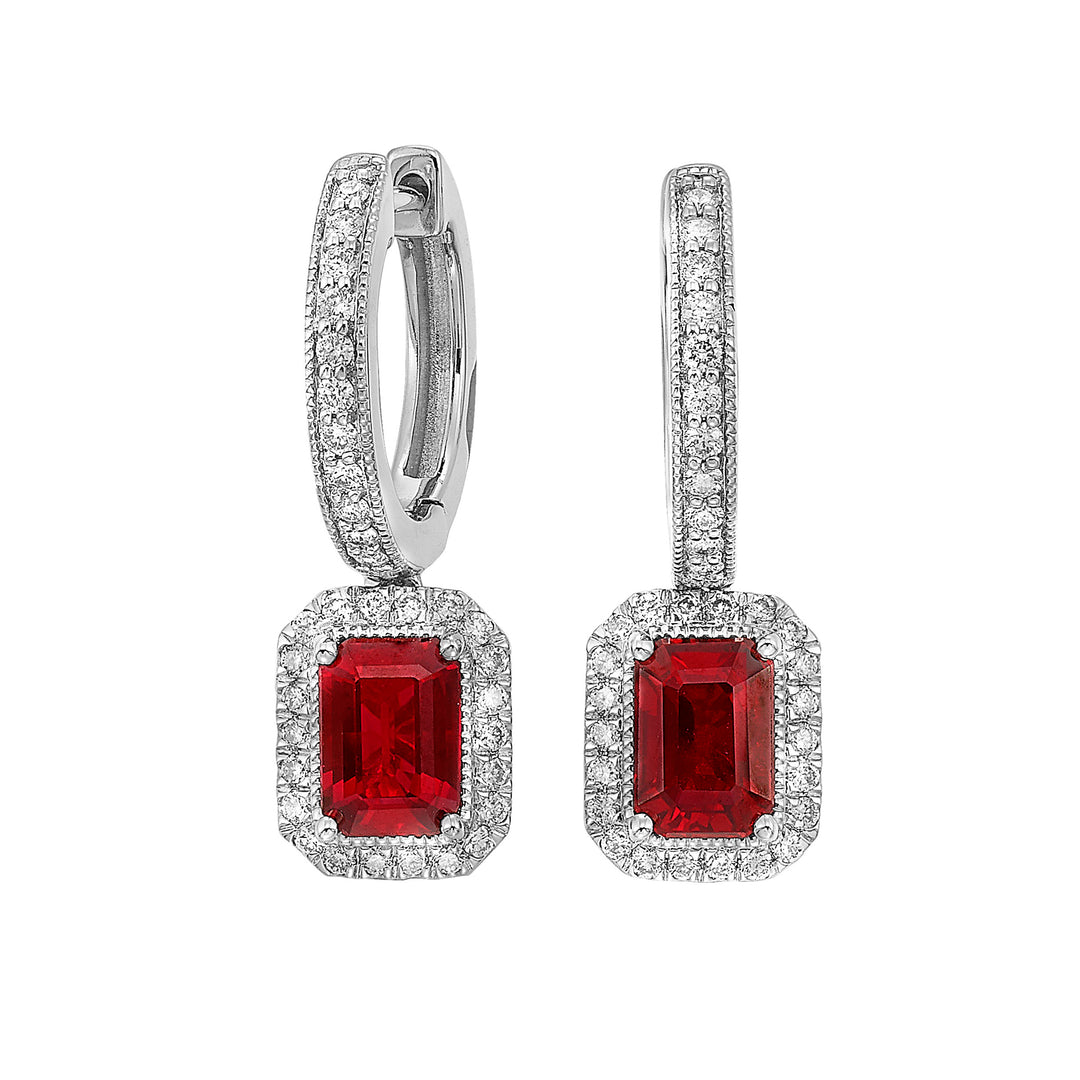 14Kt White Gold Diamond 1/2Ctw & Ruby 2 3/8Ctw Earring