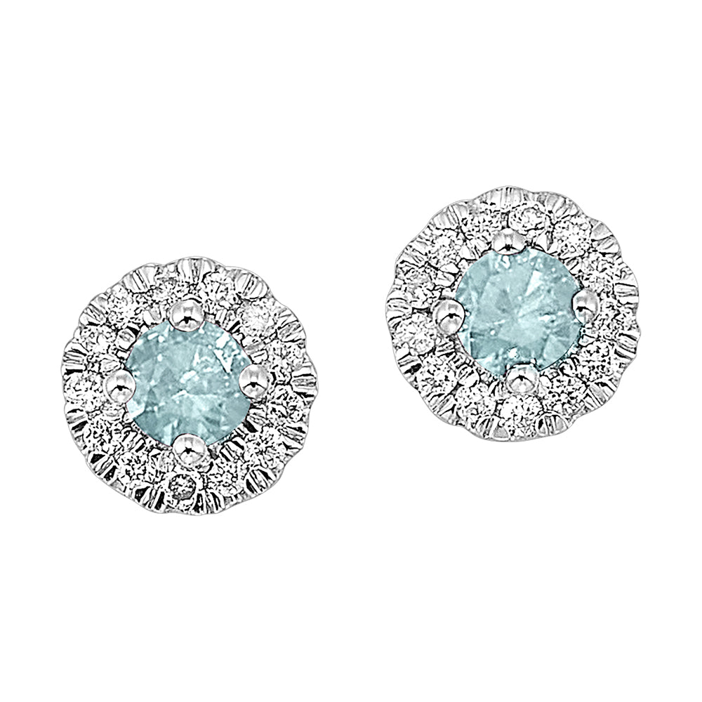 10Kt White Gold Diamond 1/10Ctw & Aquamarine 1/4Ctw Earring