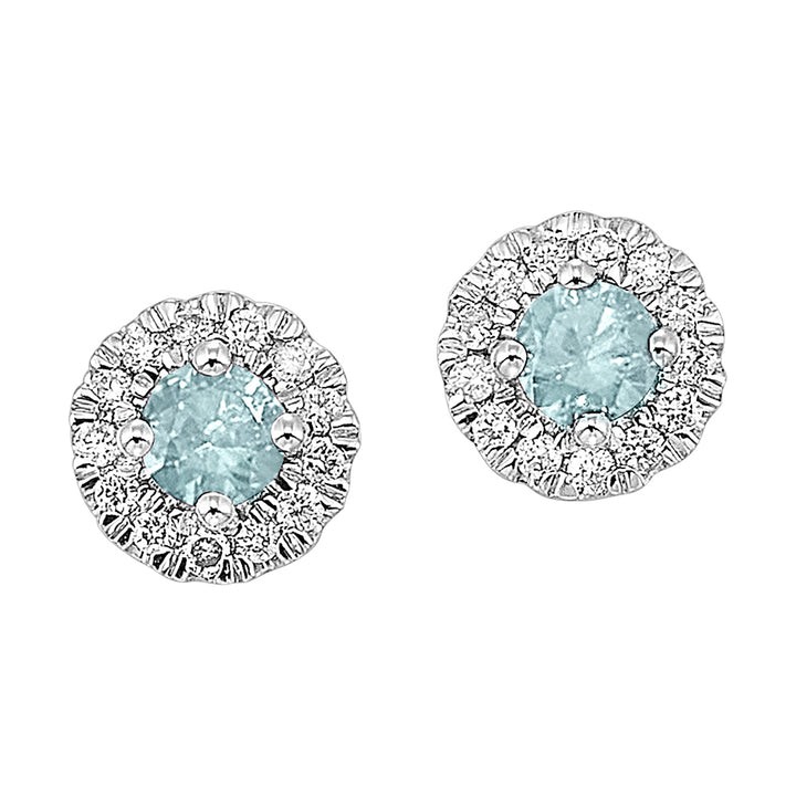 10Kt White Gold Diamond 1/10Ctw & Aquamarine 1/4Ctw Earring
