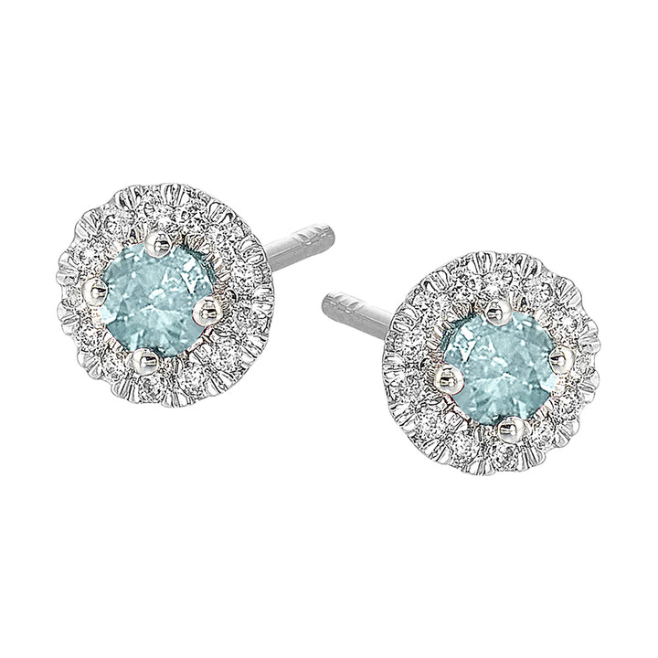 10Kt White Gold Diamond 1/10Ctw & Aquamarine 1/4Ctw Earring