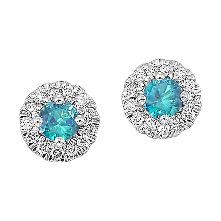 10Kt White Gold Diamond 1/10Ctw & Blue topaz 1/4Ctw Earring