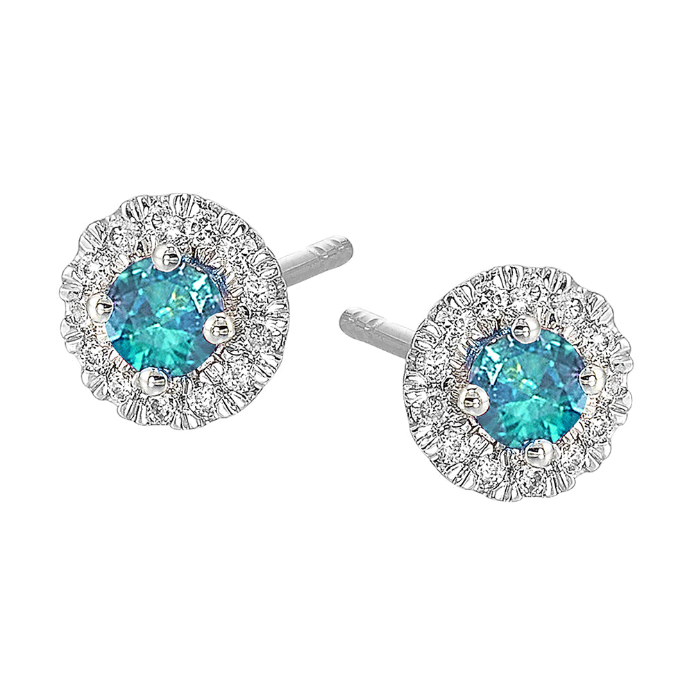 10Kt White Gold Diamond 1/10Ctw & Blue topaz 1/4Ctw Earring