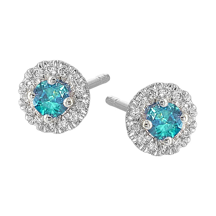 10Kt White Gold Diamond 1/10Ctw & Blue topaz 1/4Ctw Earring