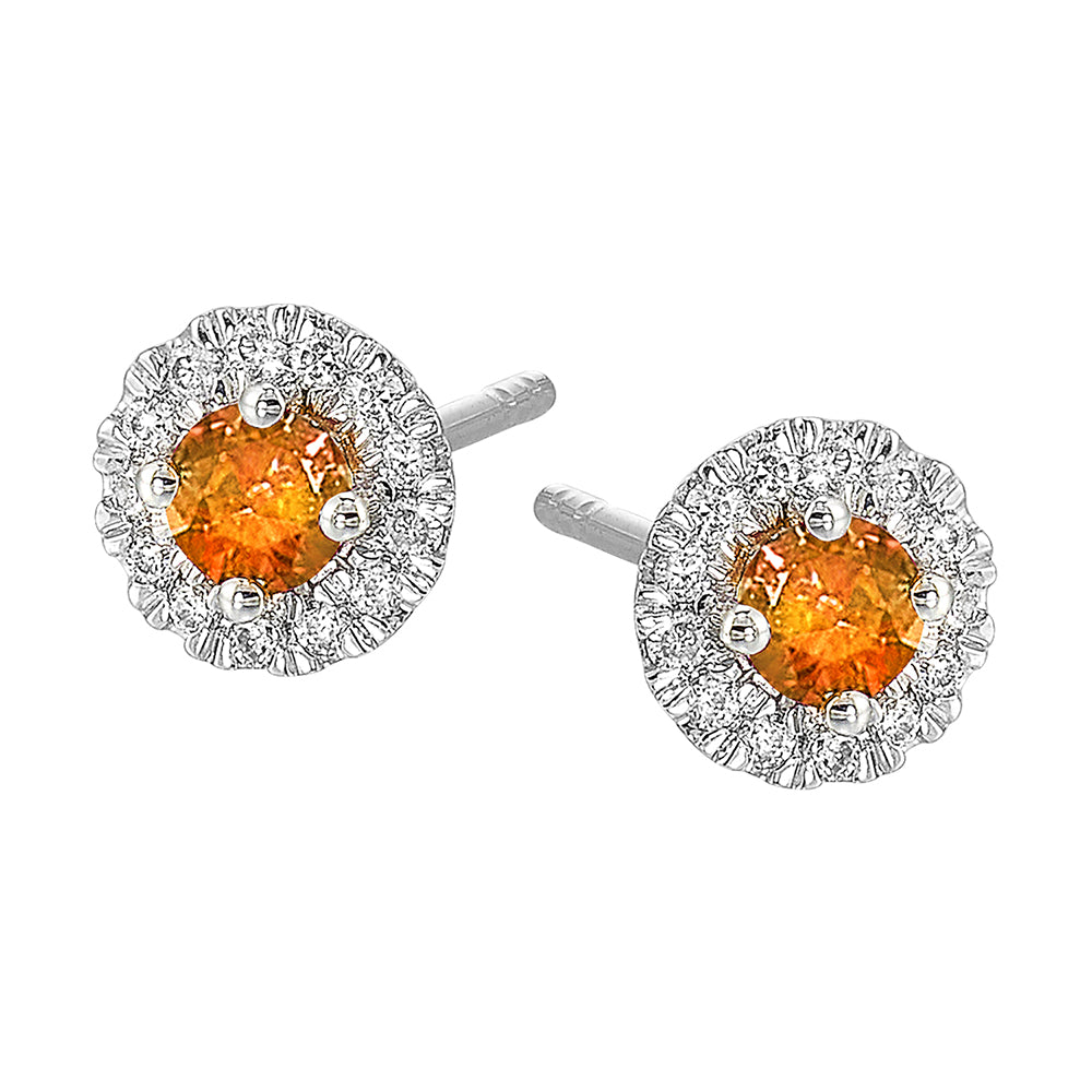 10Kt White Gold Diamond 1/10Ctw & Citrine 1/4Ctw Earring
