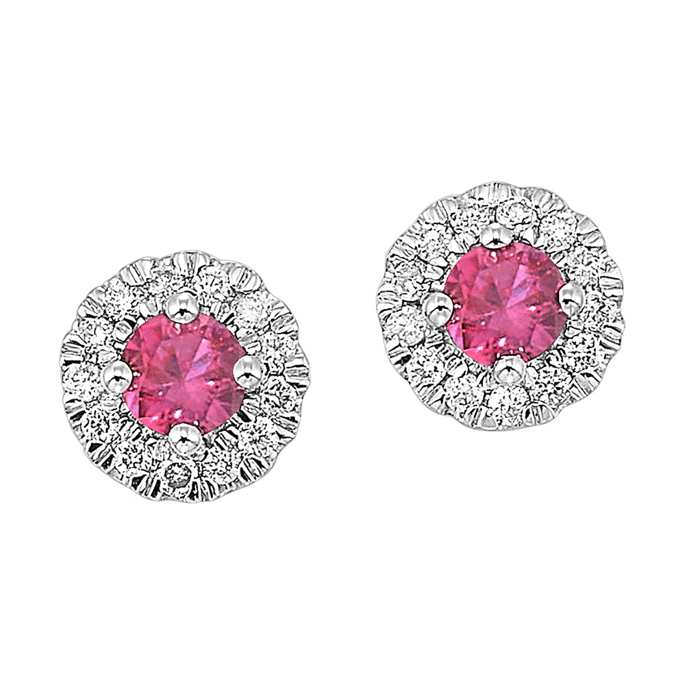 10Kt White Gold Diamond 1/10Ctw & Created Pink Sapphire 1/4Ctw Earring