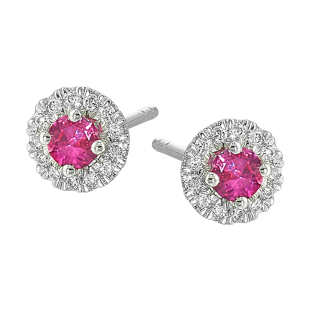 10Kt White Gold Diamond 1/10Ctw & Created Pink Sapphire 1/4Ctw Earring