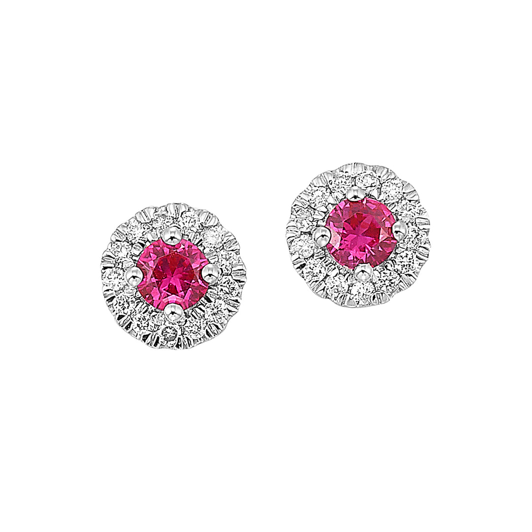 10Kt White Gold Diamond 1/10Ctw & Created Ruby 1/4Ctw Earring