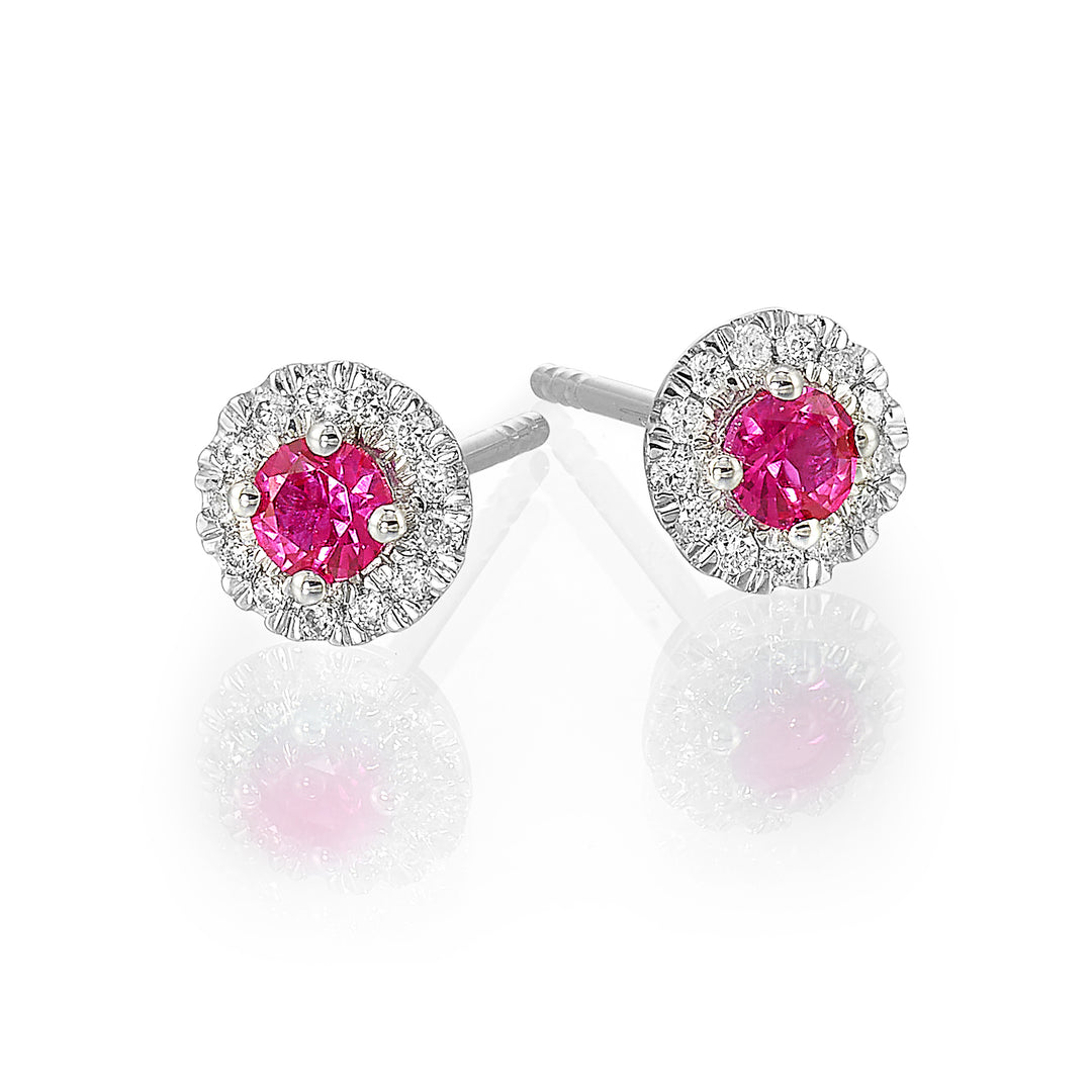 10Kt White Gold Diamond 1/10Ctw & Created Ruby 1/4Ctw Earring