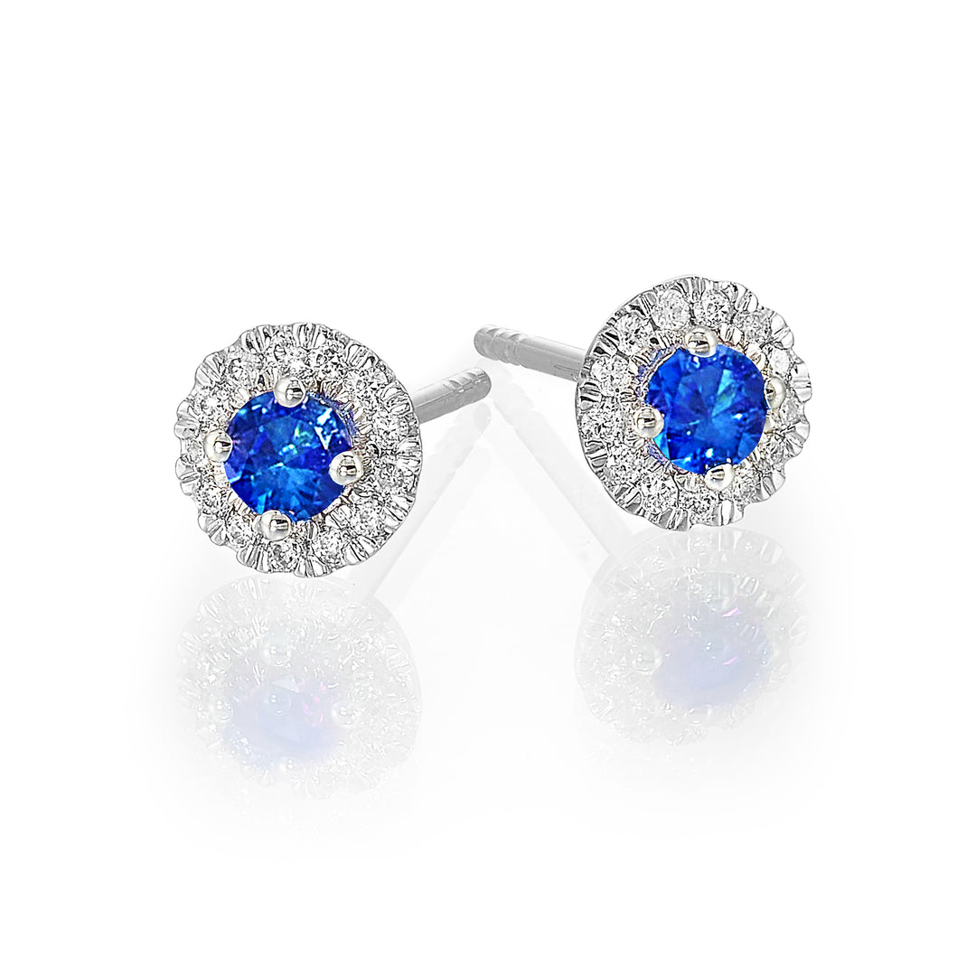 10Kt White Gold Diamond 1/10Ctw & Created Sapphire 1/4Ctw Earring