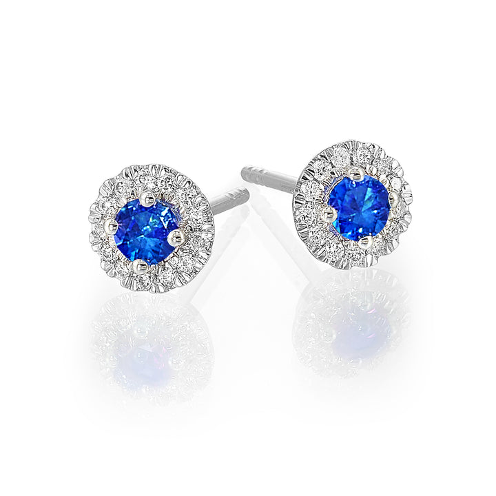 10Kt White Gold Diamond 1/10Ctw & Created Sapphire 1/4Ctw Earring