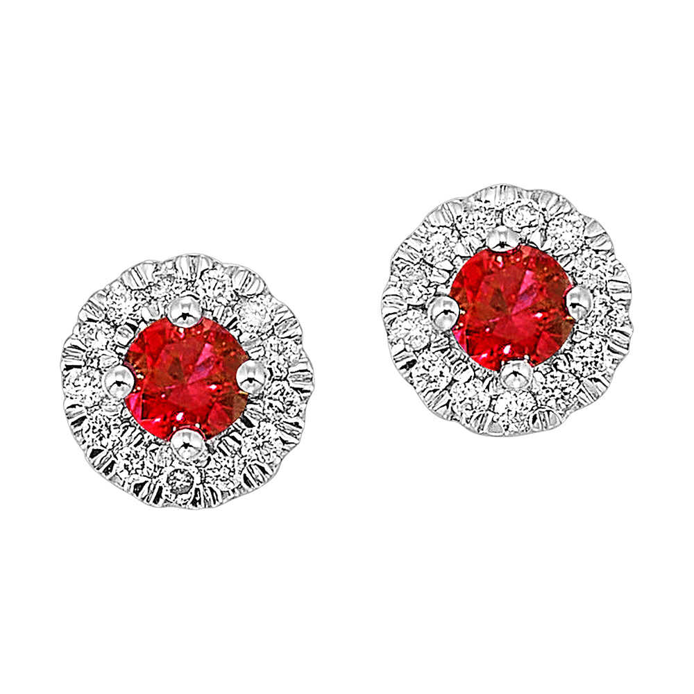 10Kt White Gold Diamond 1/10Ctw & Garnet 1/4Ctw Earring