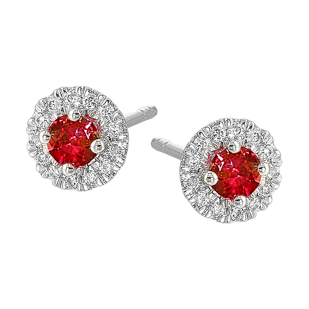 10Kt White Gold Diamond 1/10Ctw & Garnet 1/4Ctw Earring