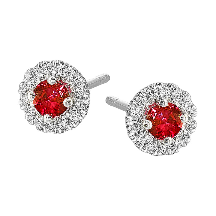 10Kt White Gold Diamond 1/10Ctw & Garnet 1/4Ctw Earring