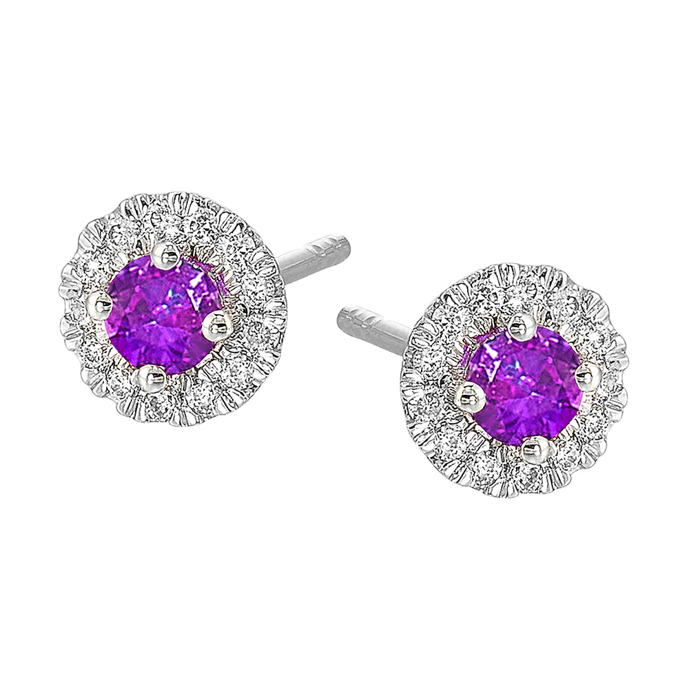 10Kt White Gold Diamond 1/10Ctw & Amethyst 1/4Ctw Earring