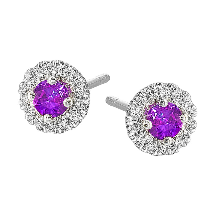 10Kt White Gold Diamond 1/10Ctw & Amethyst 1/4Ctw Earring