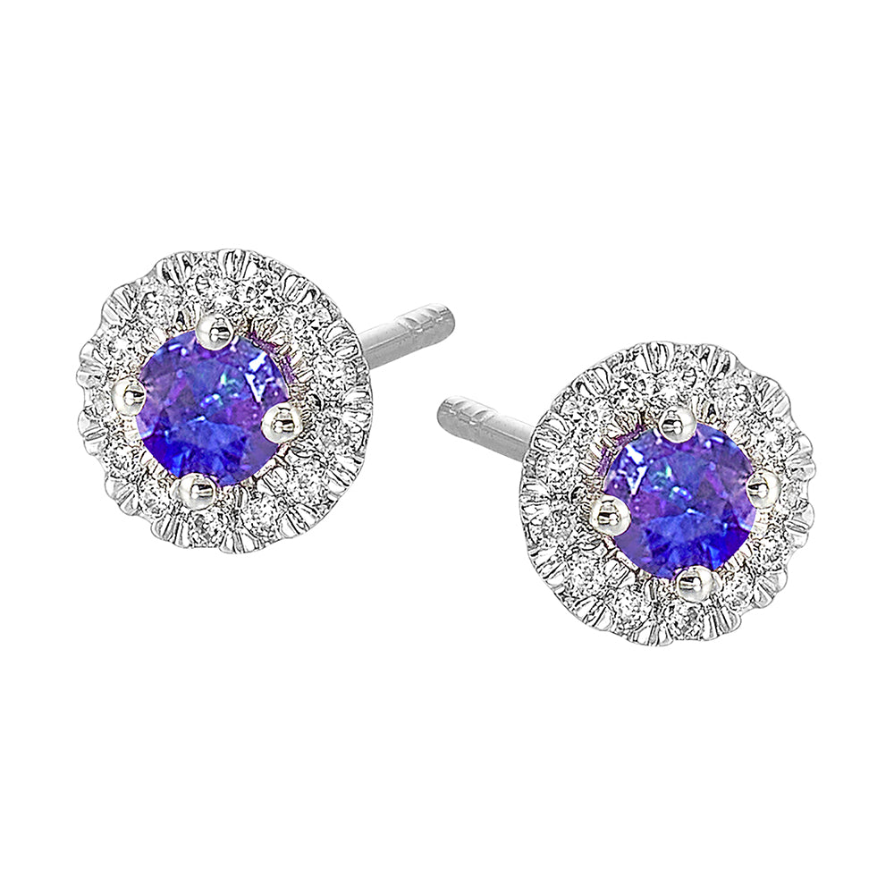 10Kt White Gold Diamond 1/10Ctw & Synthetic Alexandrite 1/4Ctw Earring