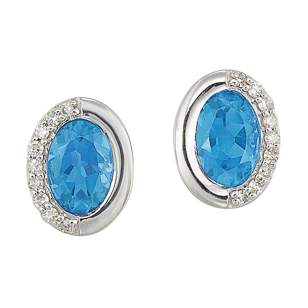 Silver Diamond 1/20Ctw & Blue Topaz 7/8Ctw Earring