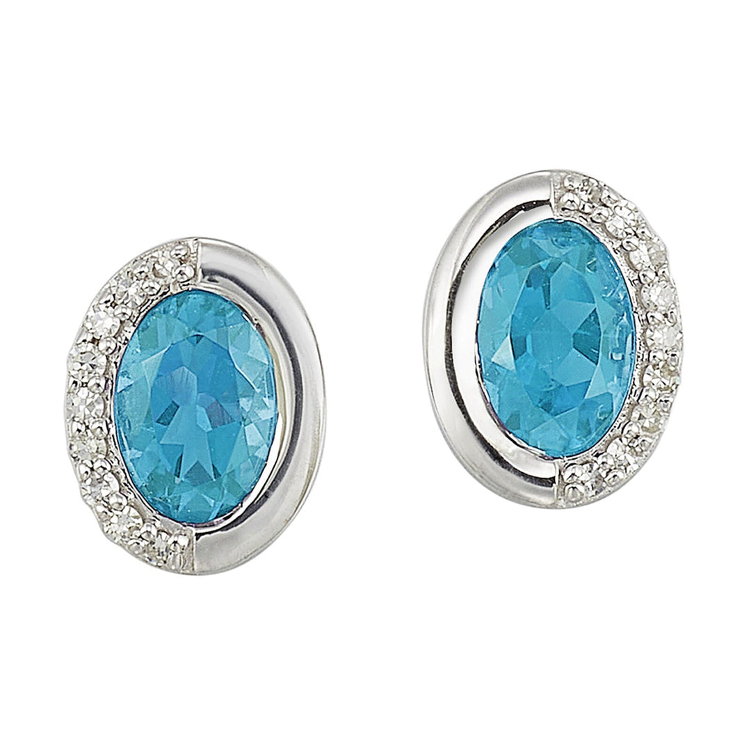 Silver Diamond 1/20Ctw & Created Aquamarine 5/6Ctw Earring