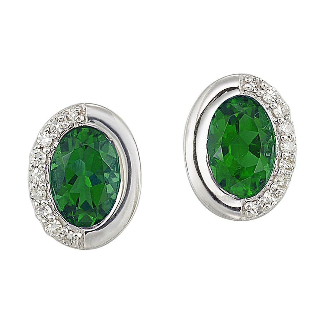 Silver Diamond 1/20Ctw & Created Emerald 5/6Ctw Earring
