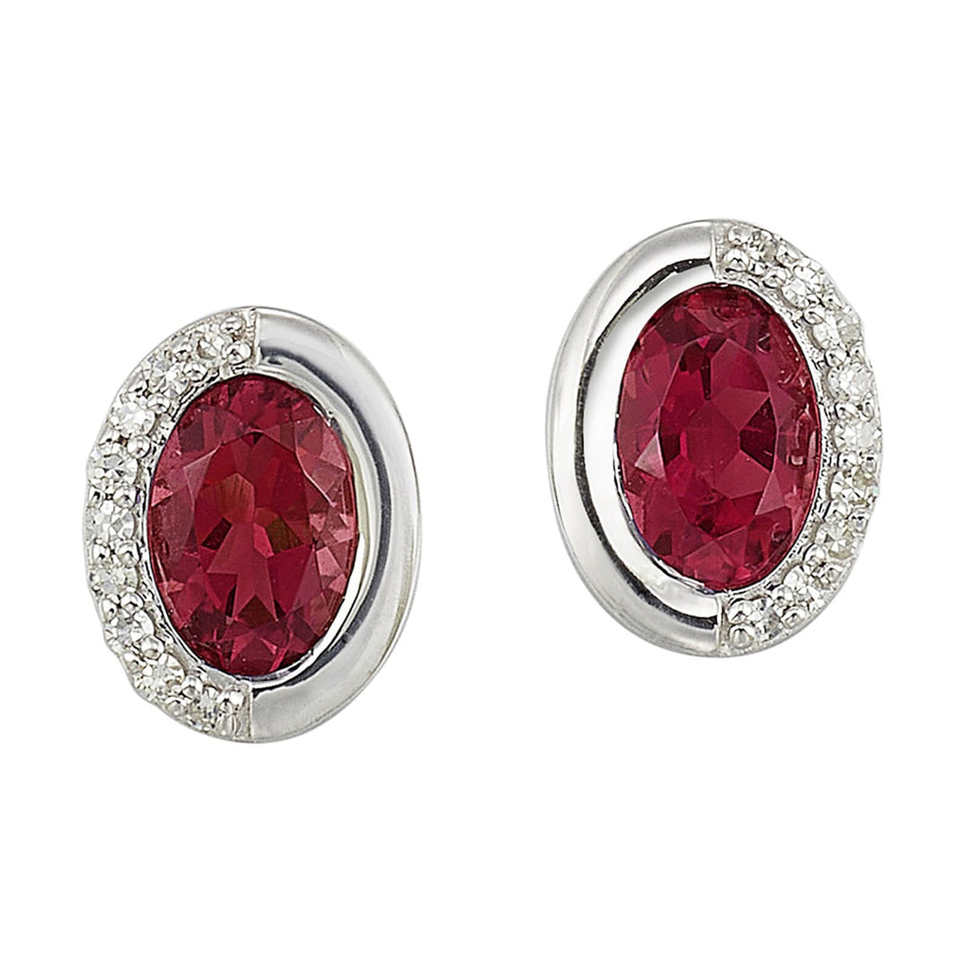 Silver Diamond 1/20Ctw & Created Ruby 1Ctw Earring
