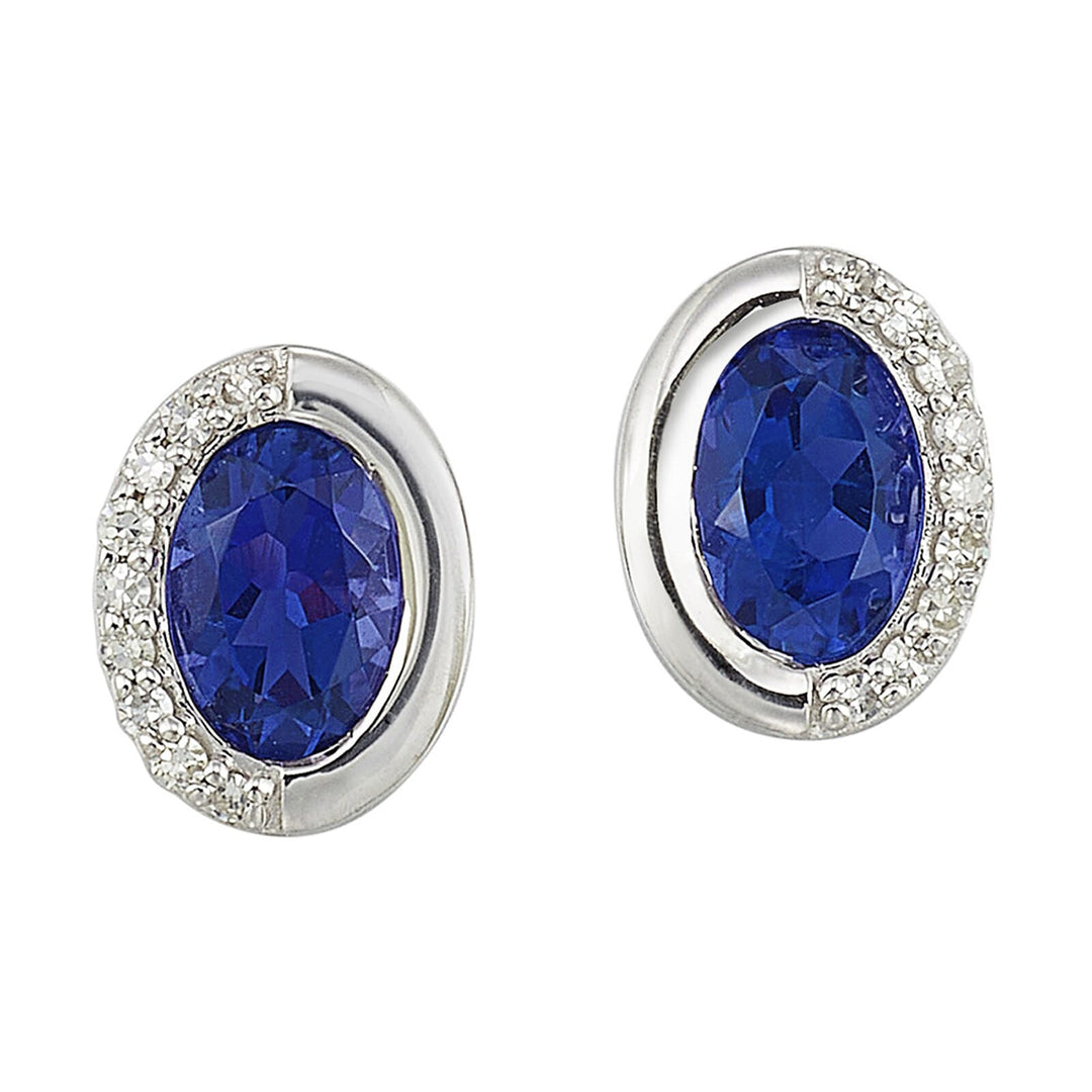 Silver Diamond 1/20Ctw & Created Sapphire 1Ctw Earring