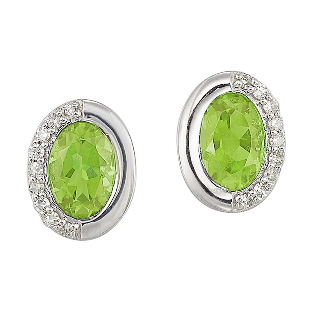 Silver Diamond 1/20Ctw & Peridot 5/6Ctw Earring