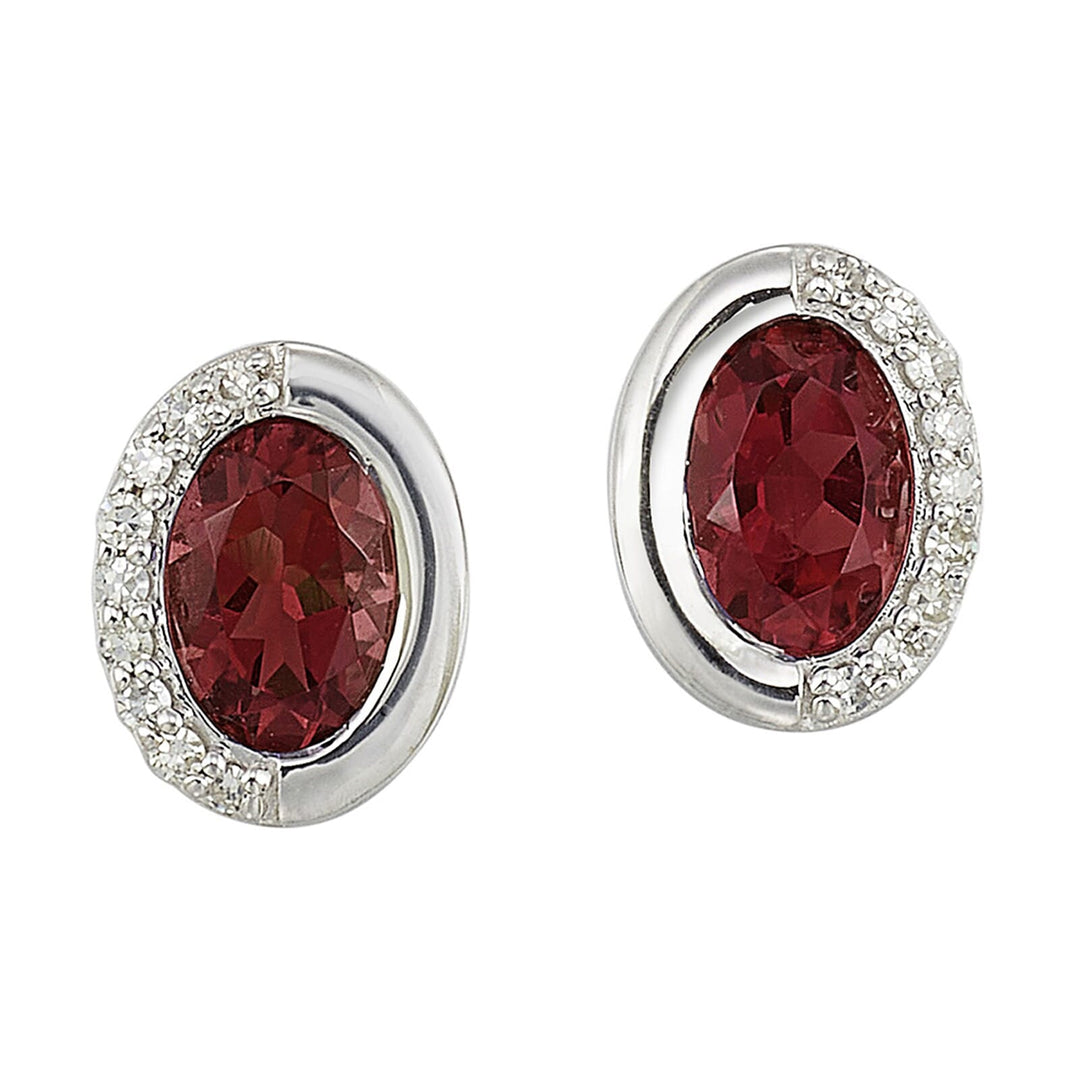 Silver Diamond 1/20Ctw & Garnet 7/8Ctw Earring