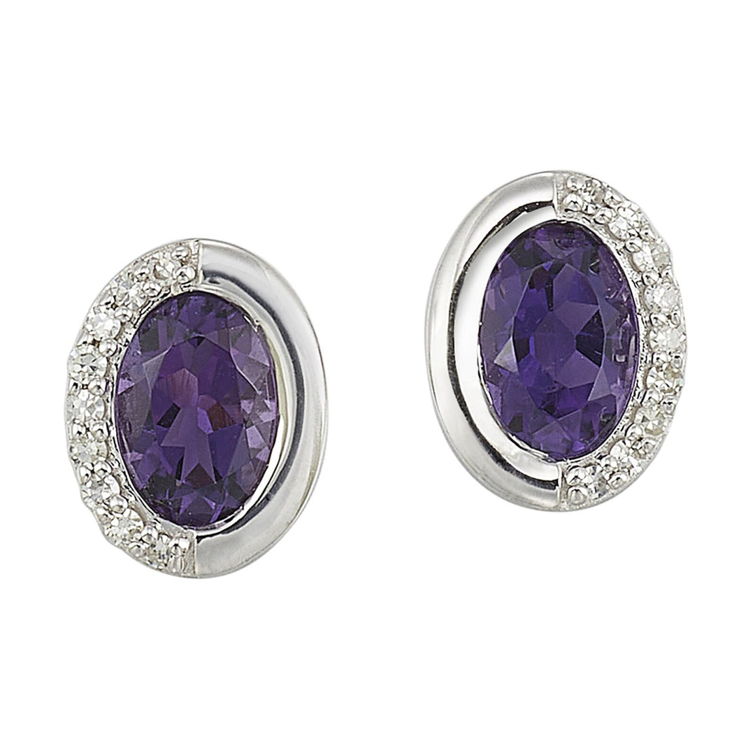 Silver Diamond 1/20Ctw & Amethyst 7/8Ctw Earring