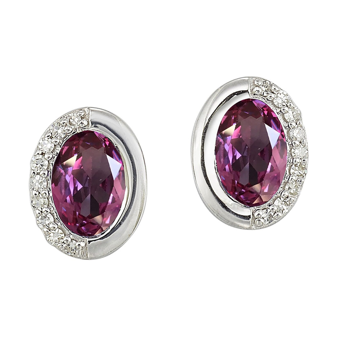 Silver Diamond 1/20Ctw & Syn. Alexandrite 1 1/10Ctw Earring