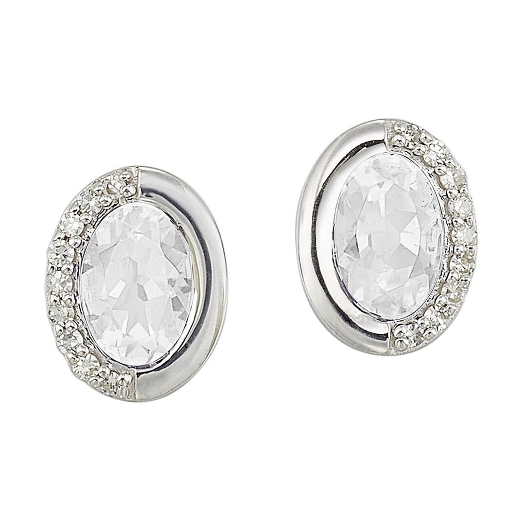 Silver Diamond 1/20Ctw & White Topaz 1 1/10Ctw Earring