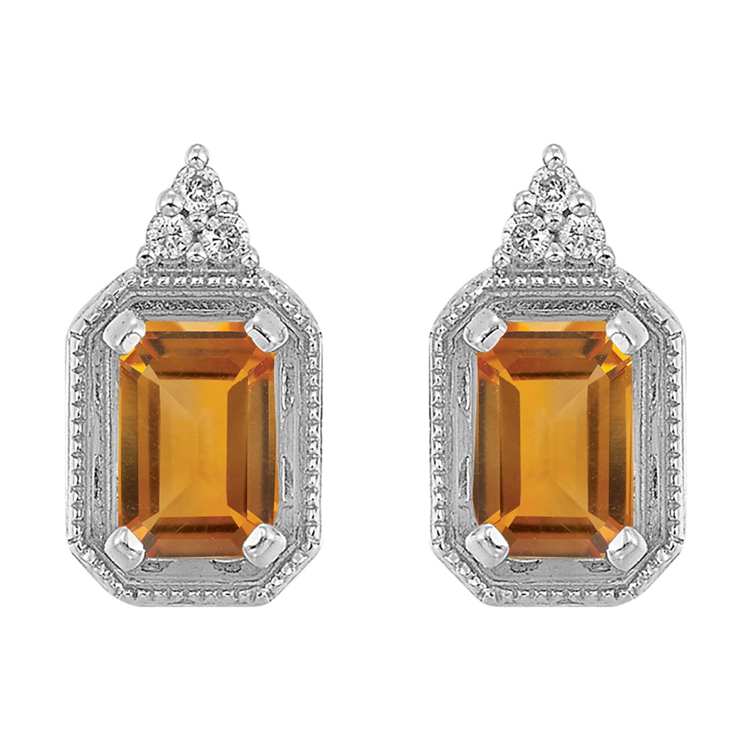 Silver Diamond 1/20Ctw & Citrine 1 3/8Ctw Earring